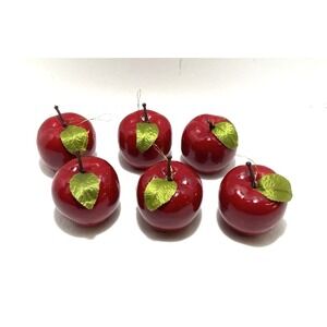 Vtg Apple Ornaments Silk Leaves Taiwan 2.5" D Christmas Seasonal Holiday Retro